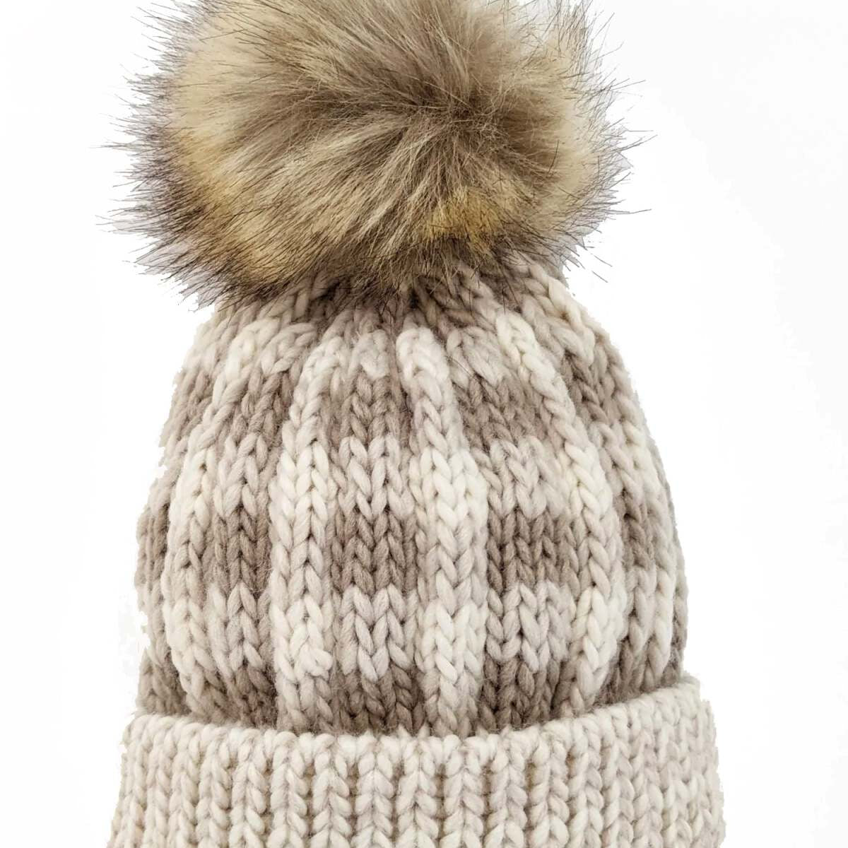 Buffalo Check Fur Pom Hat, Pebble – SpearmintLOVE