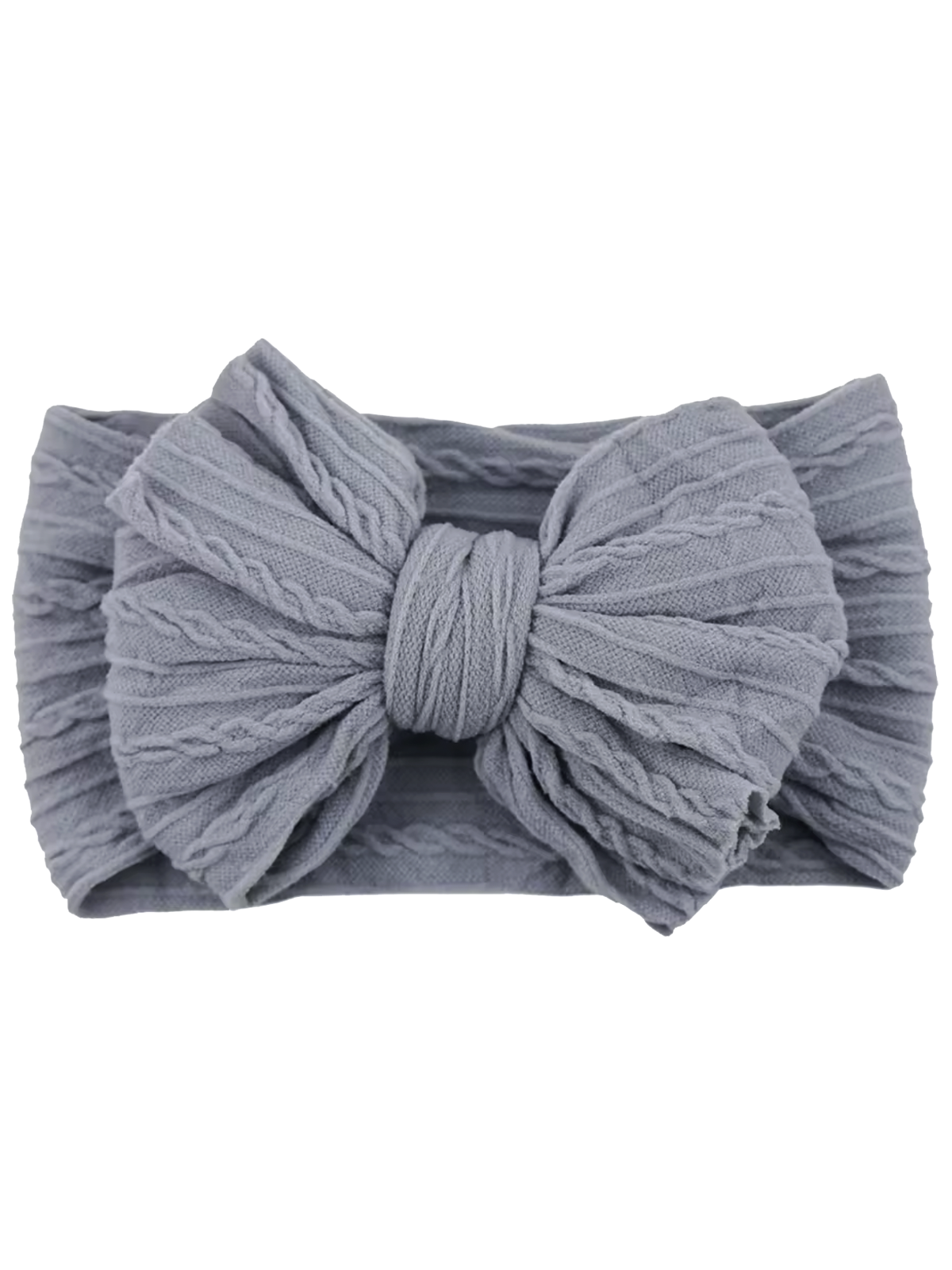 Gray textured hair wrap with a large bow design, ideal for stylish hair accessories.