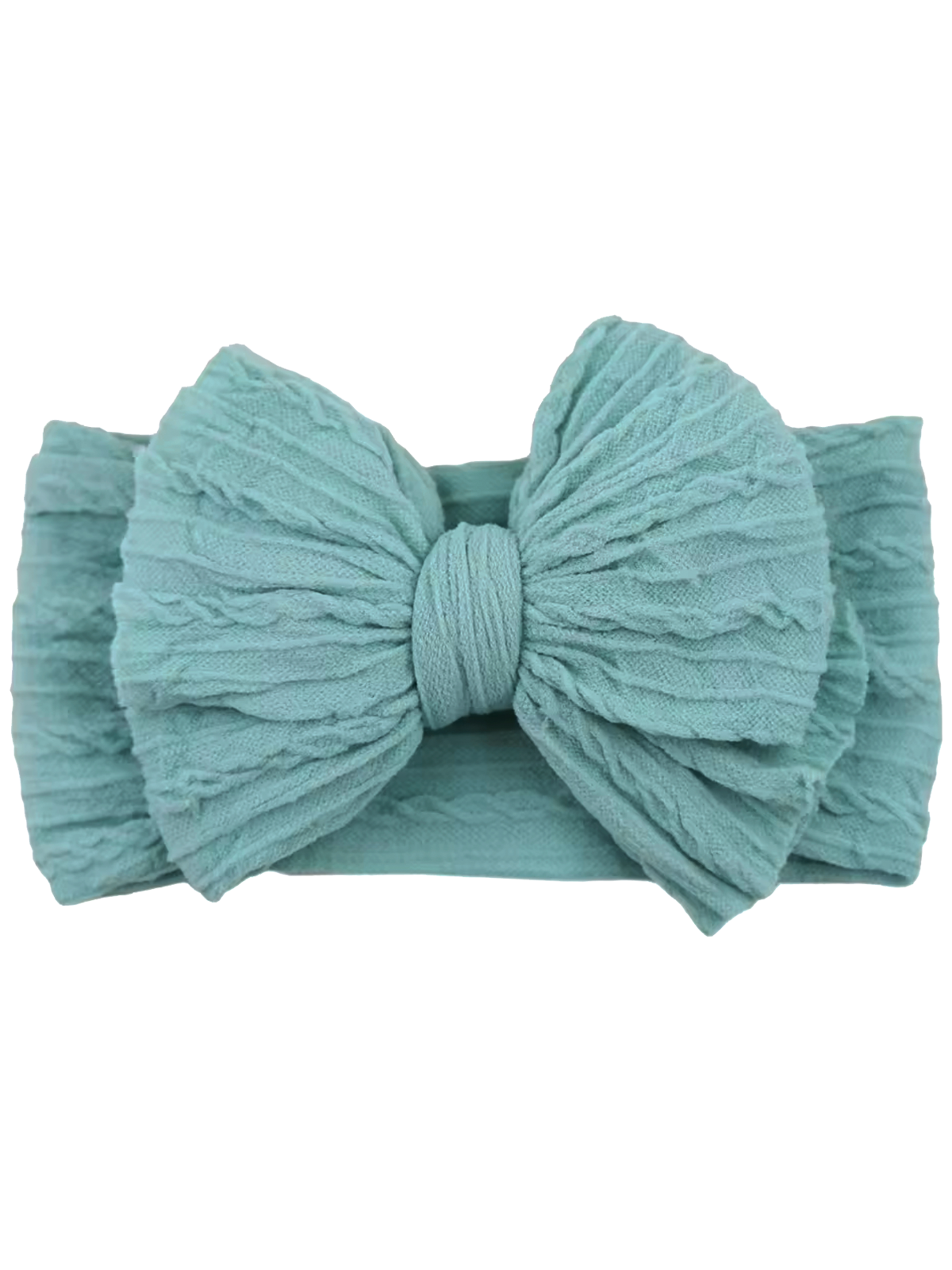 Light blue textured headband with a large bow detail at the front. Perfect for stylish hair accessories.