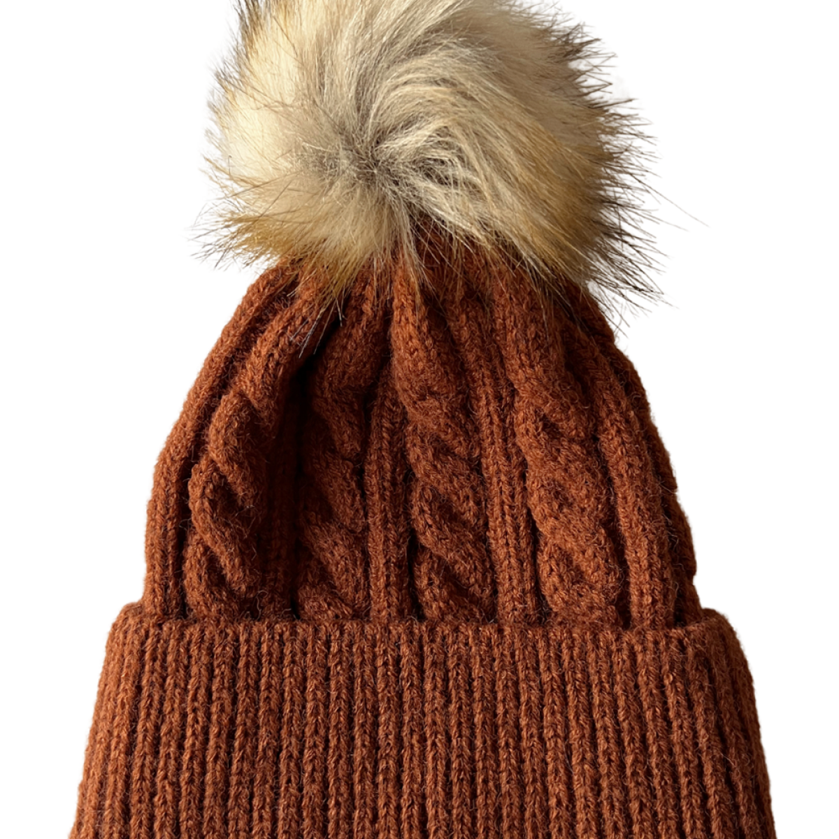 Handmade Unisex New Rust Brown Basket-Weave Pom-Pom‎ Top Knit Beanie - Adult S/M Pecan Pop Pom Pom Beanie Hat - Huggalugs main image 4