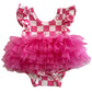 Ruffle Sleeve Tutu Bodysuit, Pink Flower Checkerboard