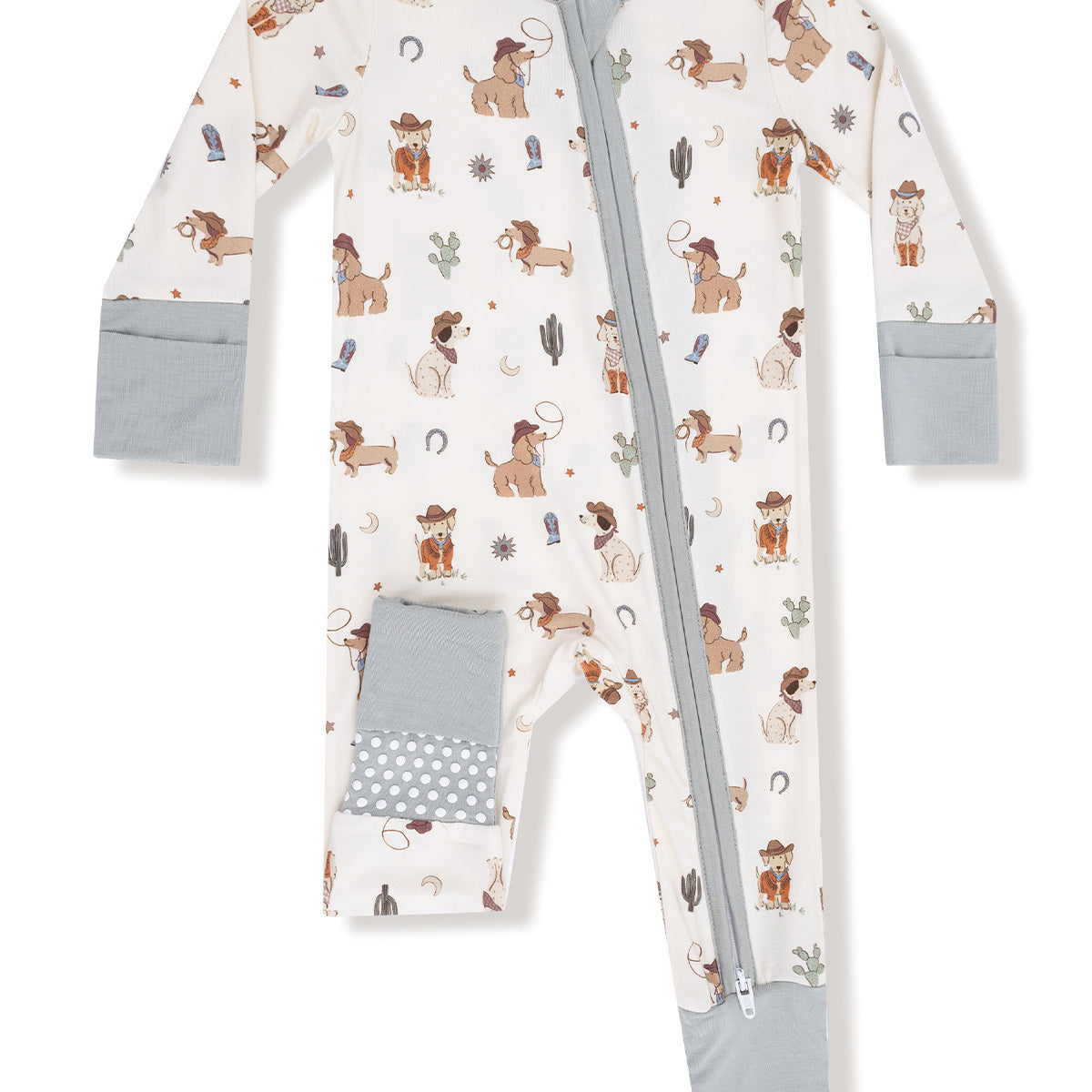 2-Way Zip Romper, Cowboy Dogs