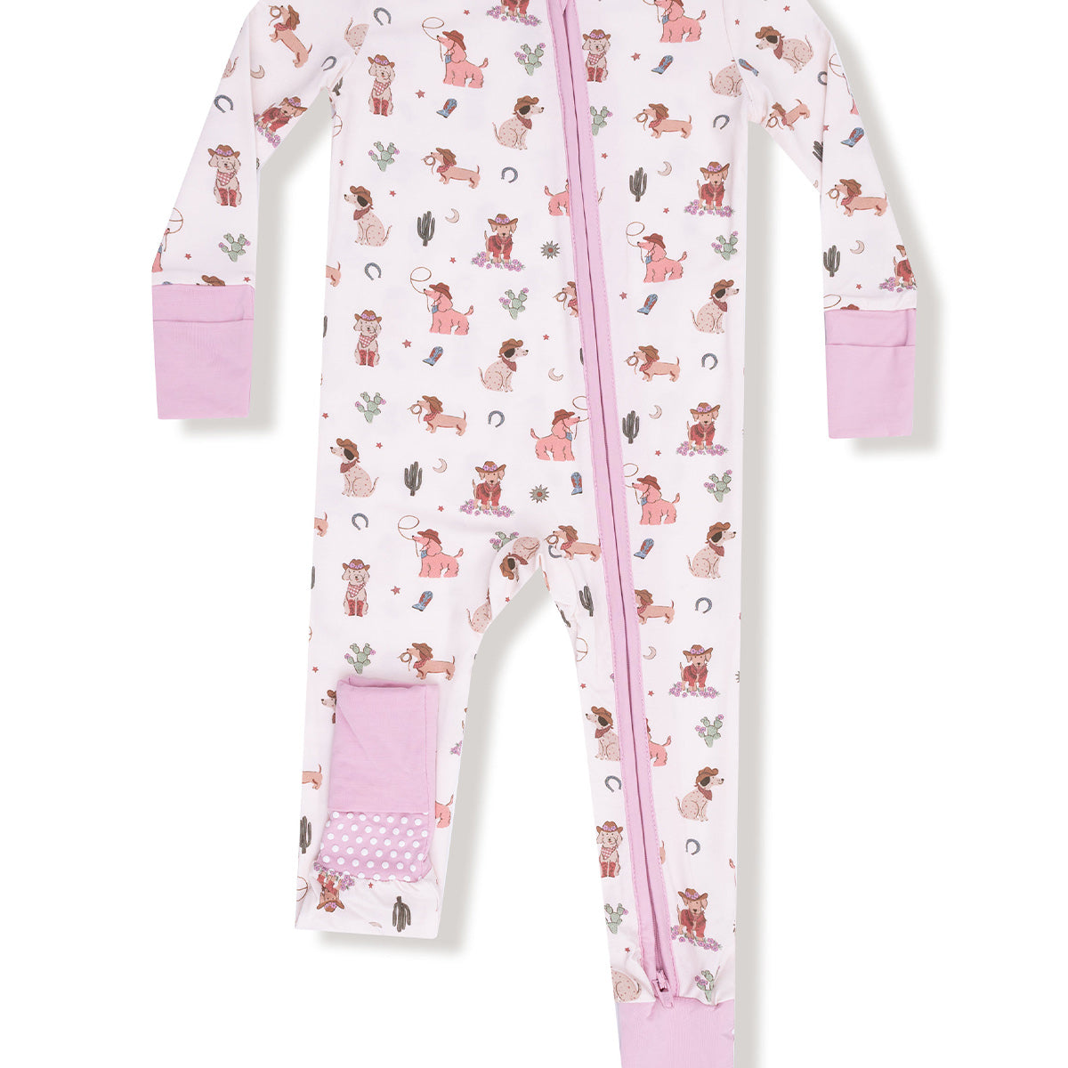 2-Way Zip Romper, Cowgirl Dogs