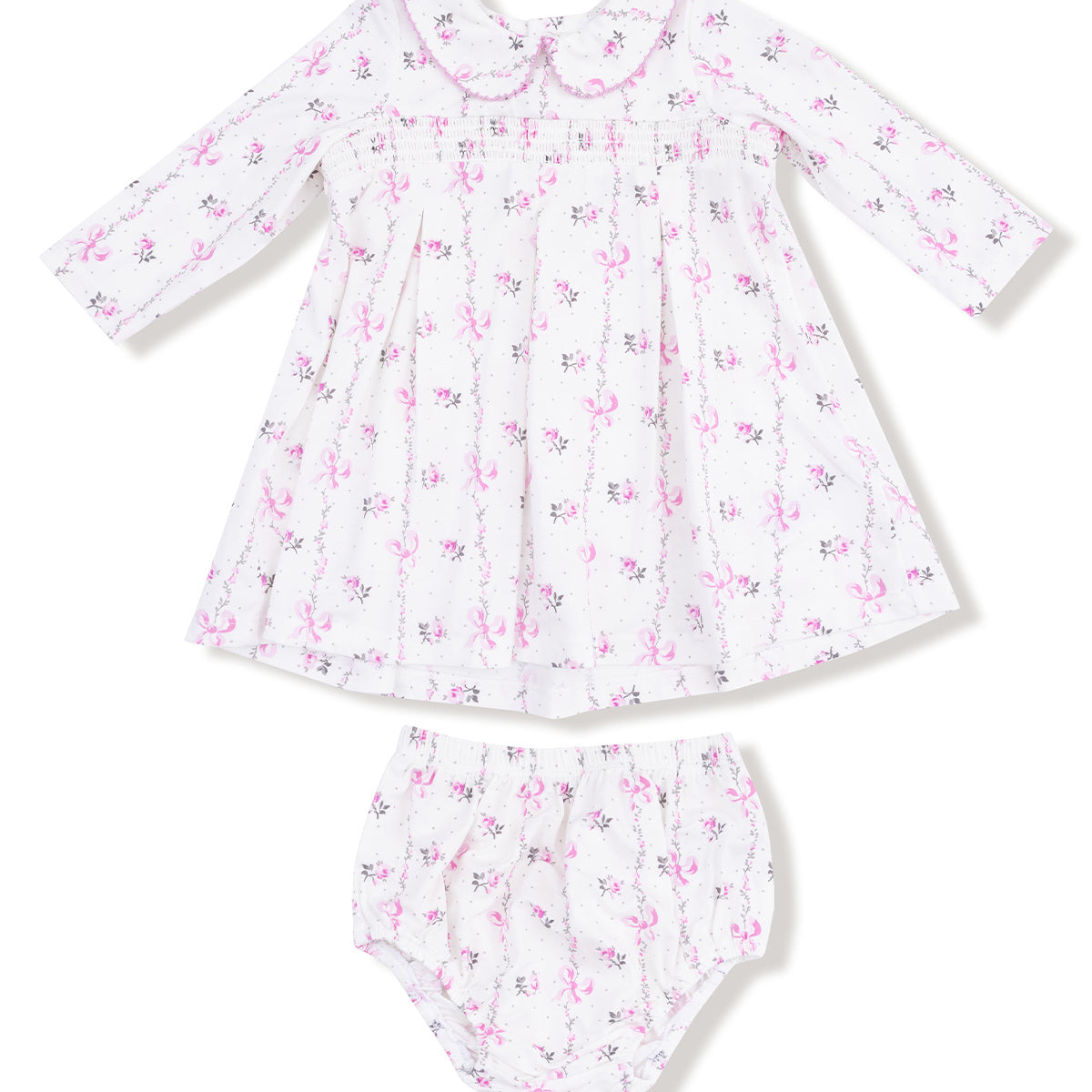 Angel Dear Smocked Peter Pan Snap Footie II Dainty Buds and Bows Stripe