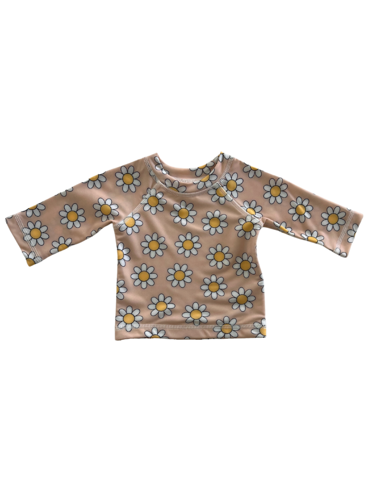 Light peach long-sleeve shirt with a daisy pattern, perfect for casual wear or summer activities.