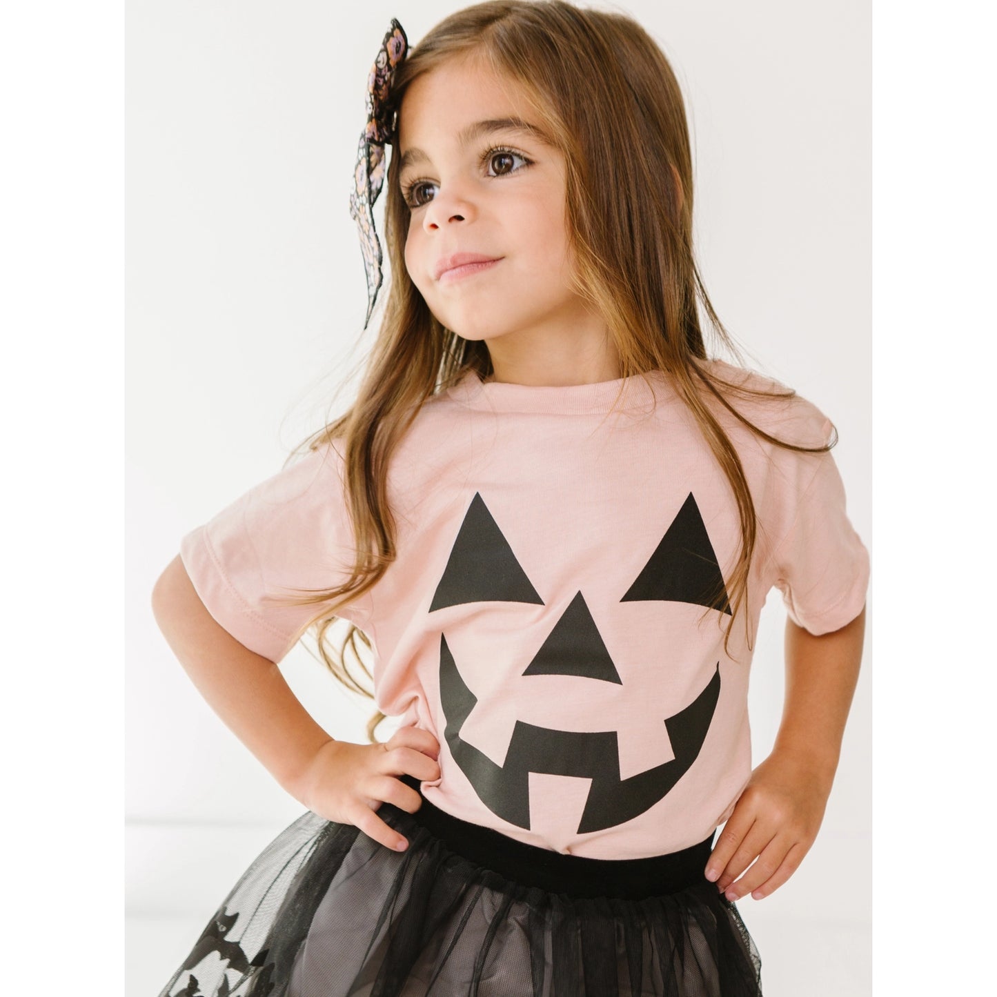 Kid's Graphic Short Sleeve Tee, Jack O Lantern Face / Pink