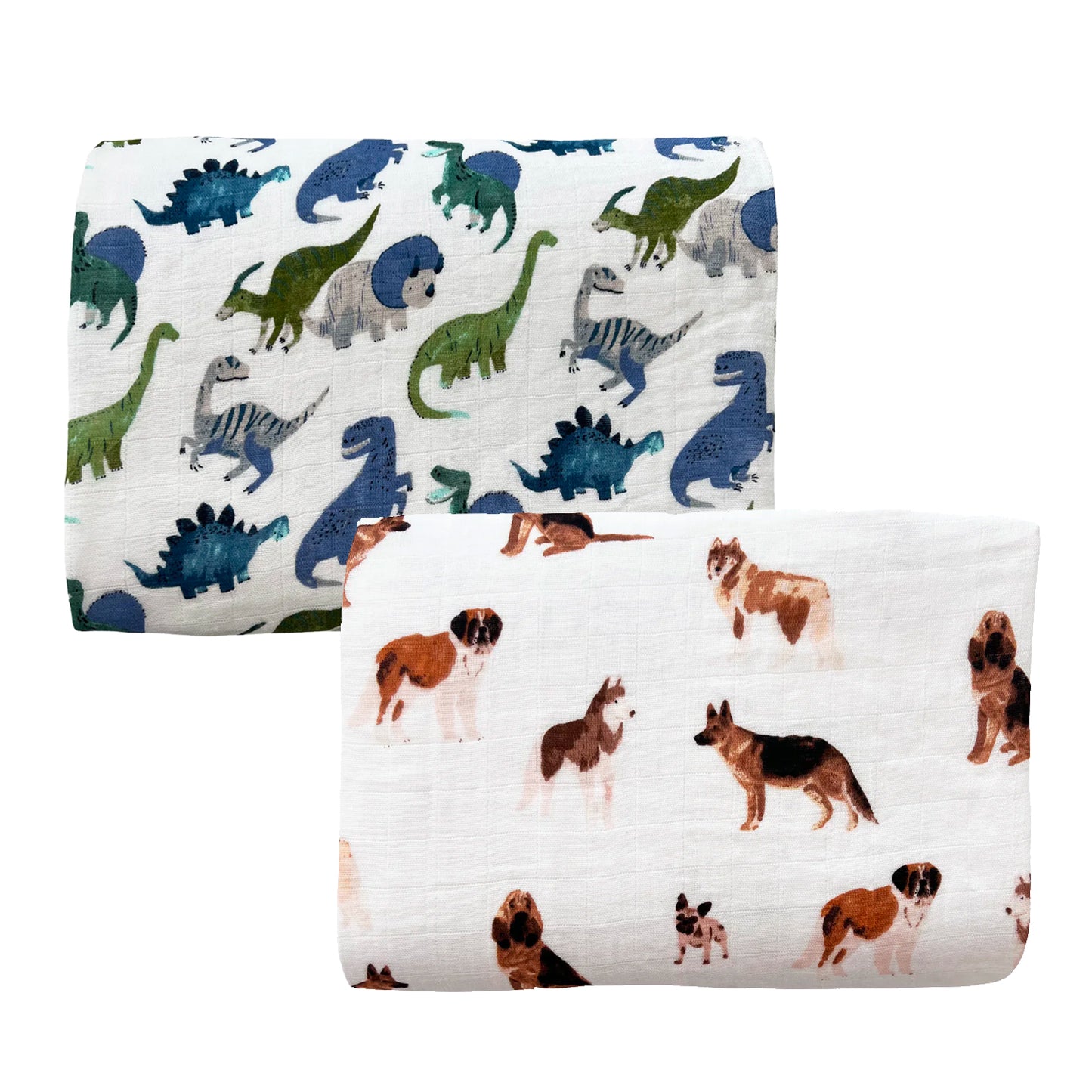 2-Pack Muslin Swaddles, Painterly Dinos/Big Dogs