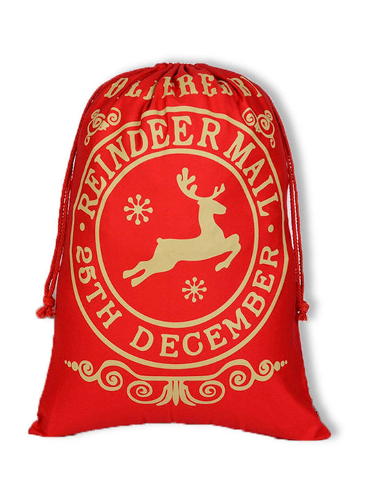 Drawstring Santa Sack, Reindeer Mail Red