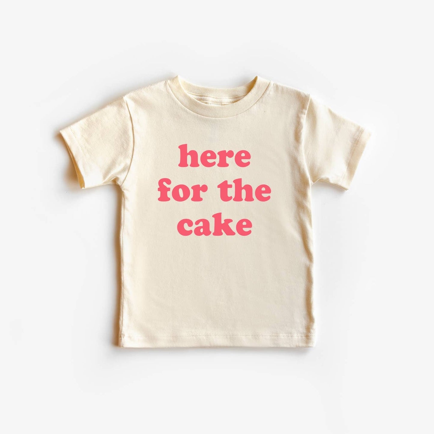 Kid's Graphic Short Sleeve Tee, Here for the Cake Natural/Coral