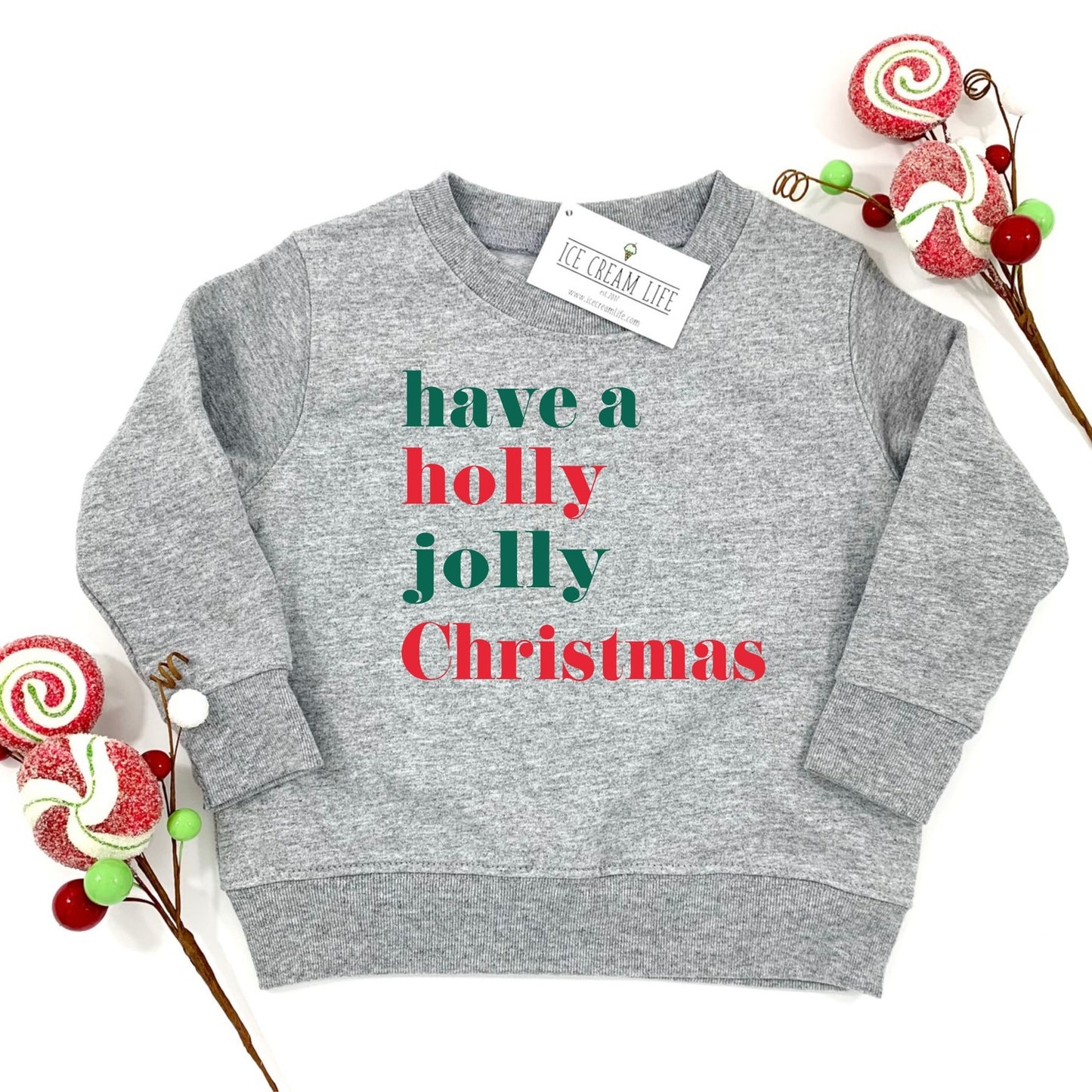 Holly Jolly Christmas Kid's Sweatshirt, Heather Grey