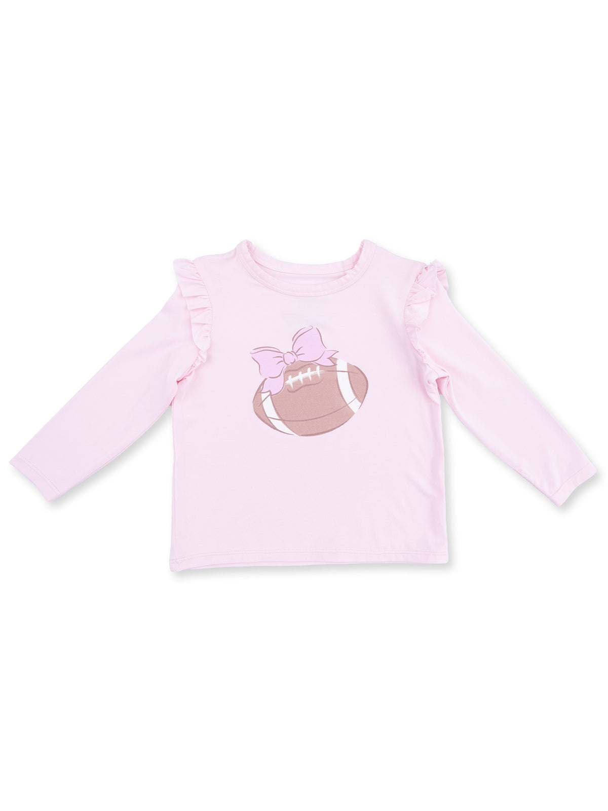 Long Sleeve Ruffle Tee, Football Pink