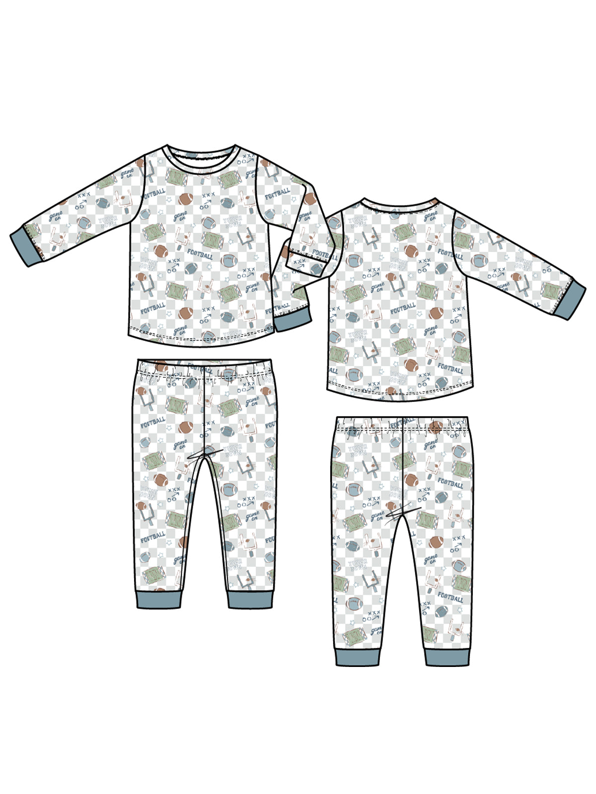 Long Sleeve Loungewear Set, Football Check