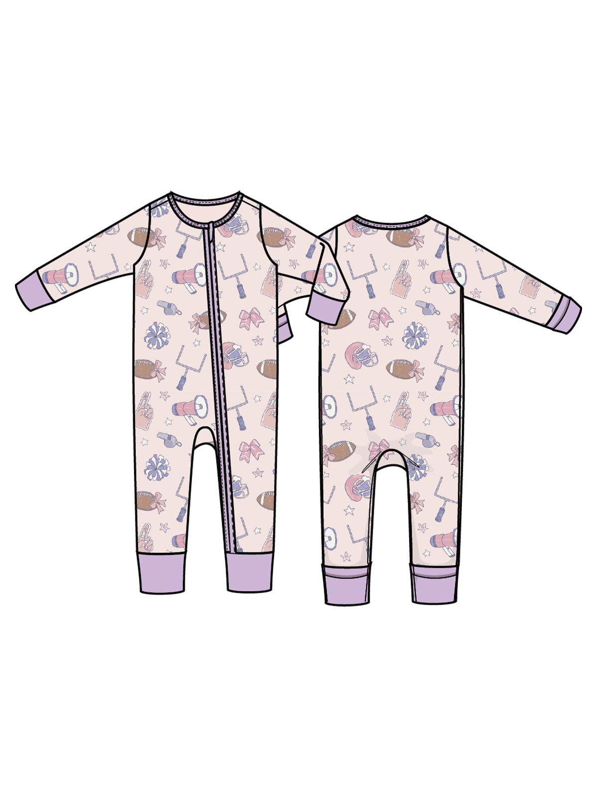 2-Way Zip Romper, Football Cheer