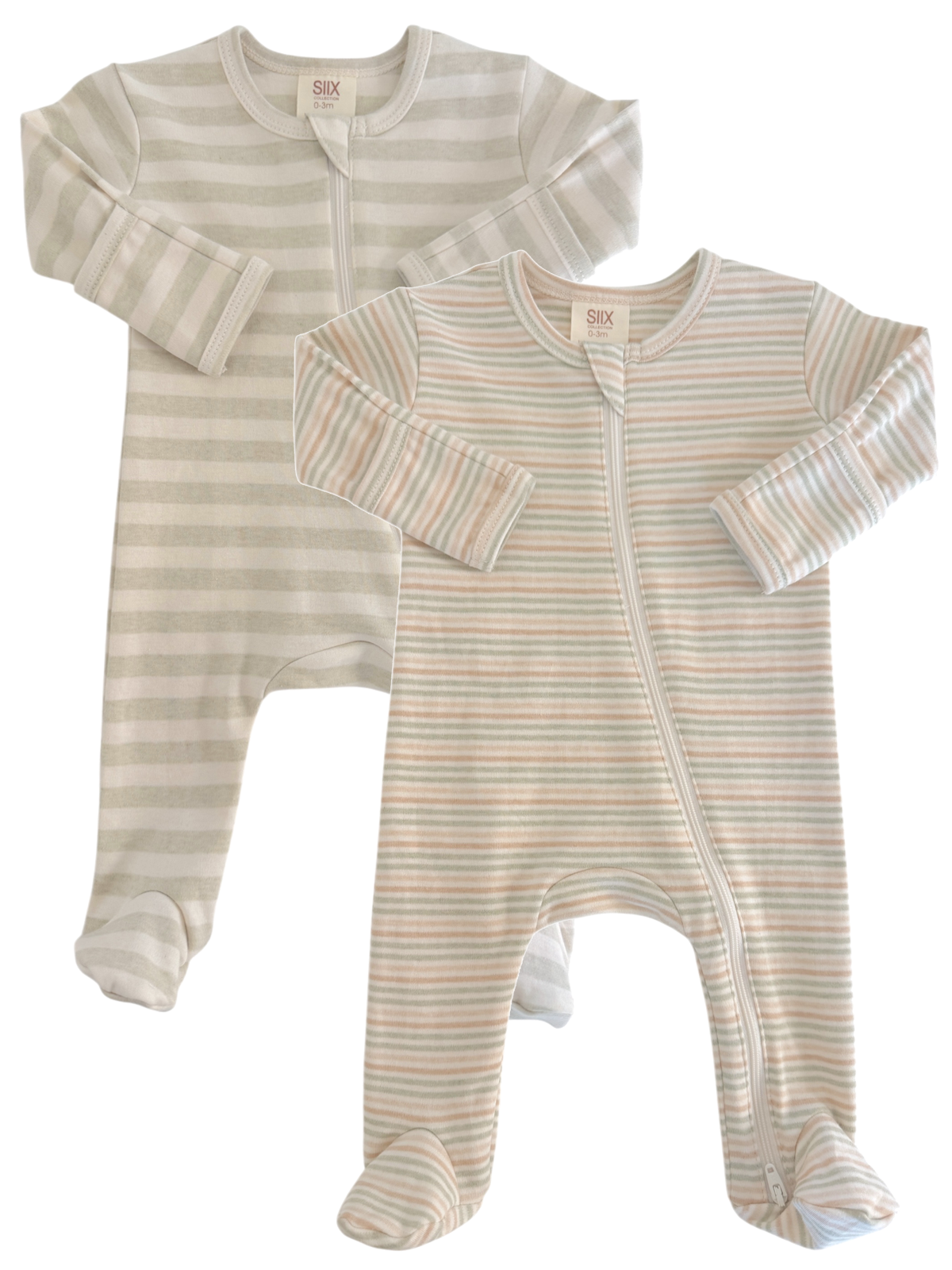 Sage Stripe & Multi Stripe / 2-Way Zip Footies 2-Pack