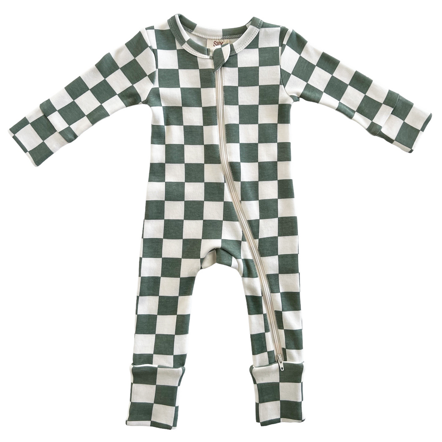 Matcha Milkshake Checkerboard / Organic 2-Way Zip Romper