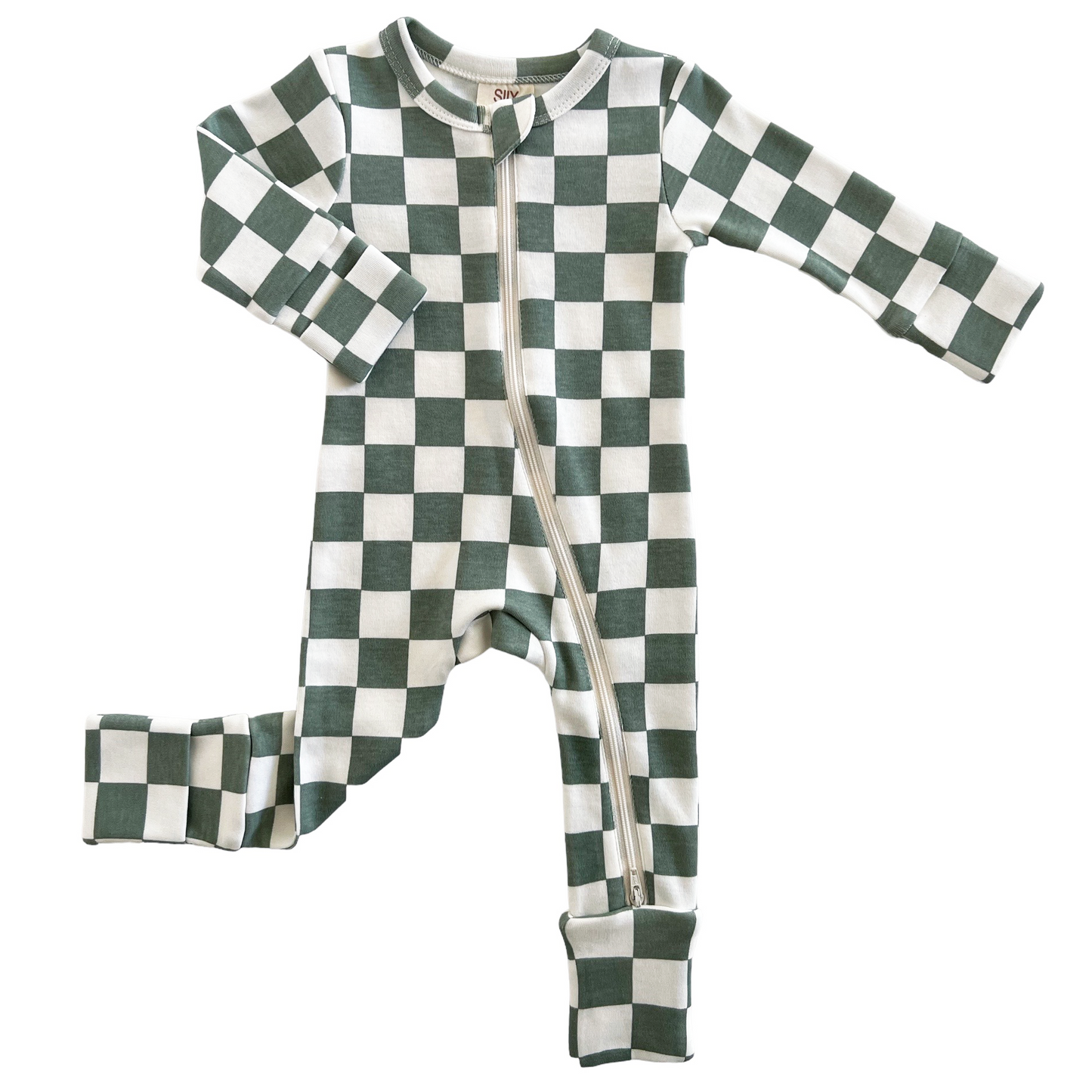 Matcha Milkshake Checkerboard / Organic 2-Way Zip Romper