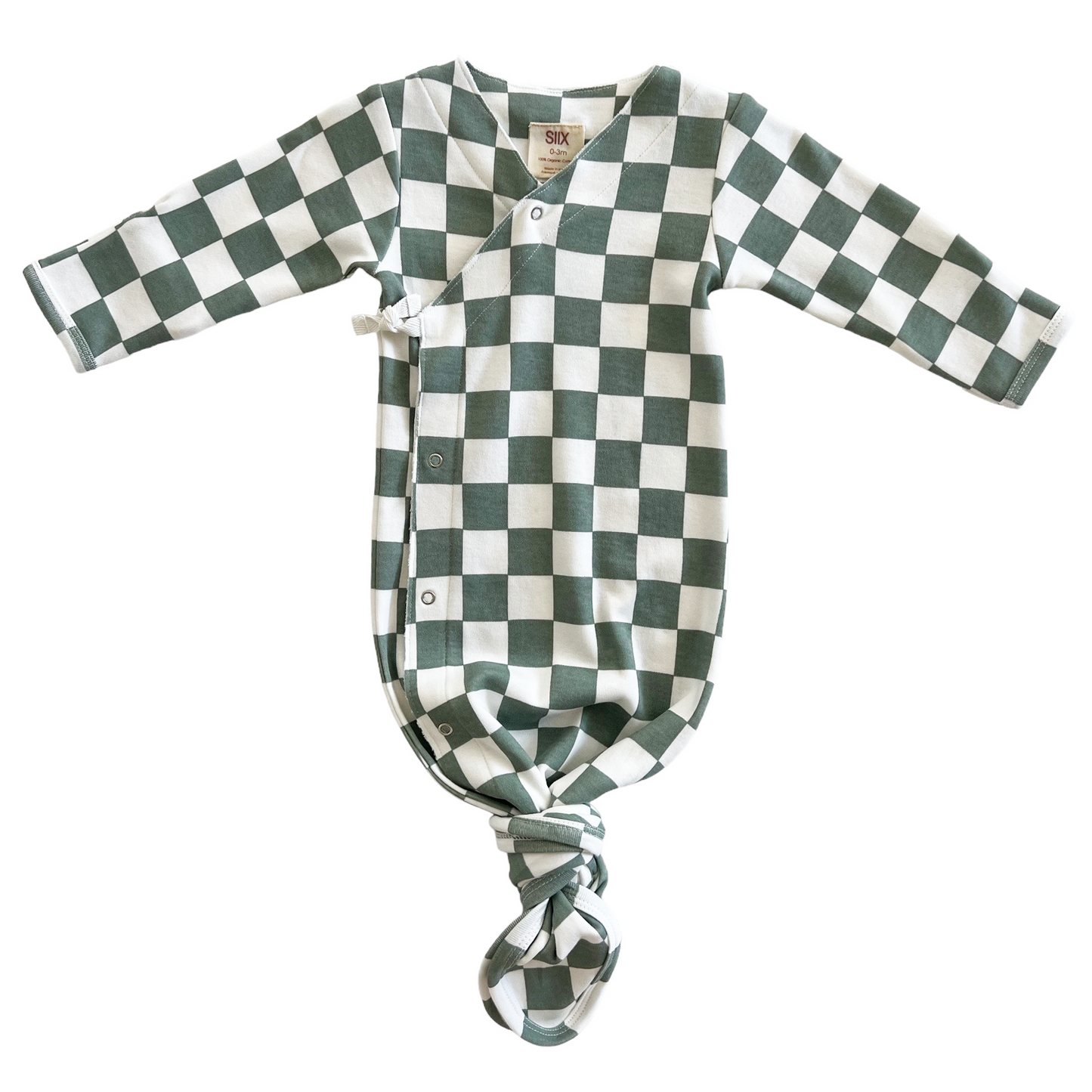Matcha Milkshake Checkerboard / Organic Kimono Knot Gown