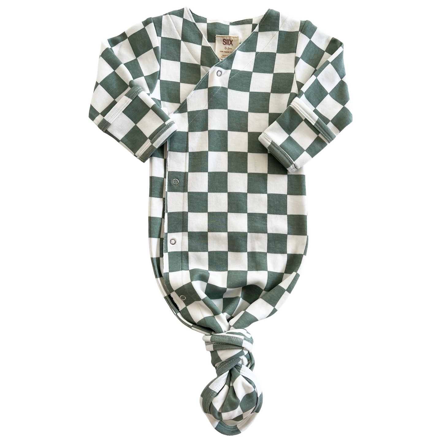 Matcha Milkshake Checkerboard / Organic Kimono Knot Gown