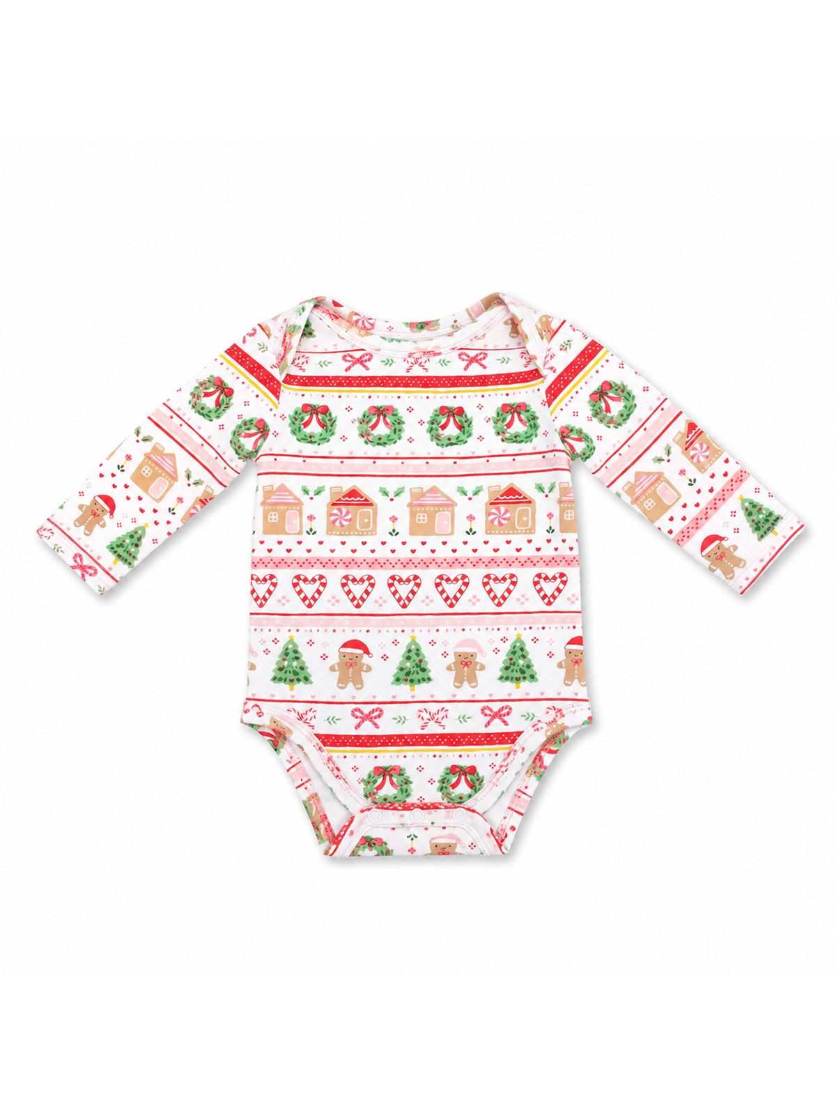 Long Sleeve Bodysuit, Gingerbread Fair Isle Pink