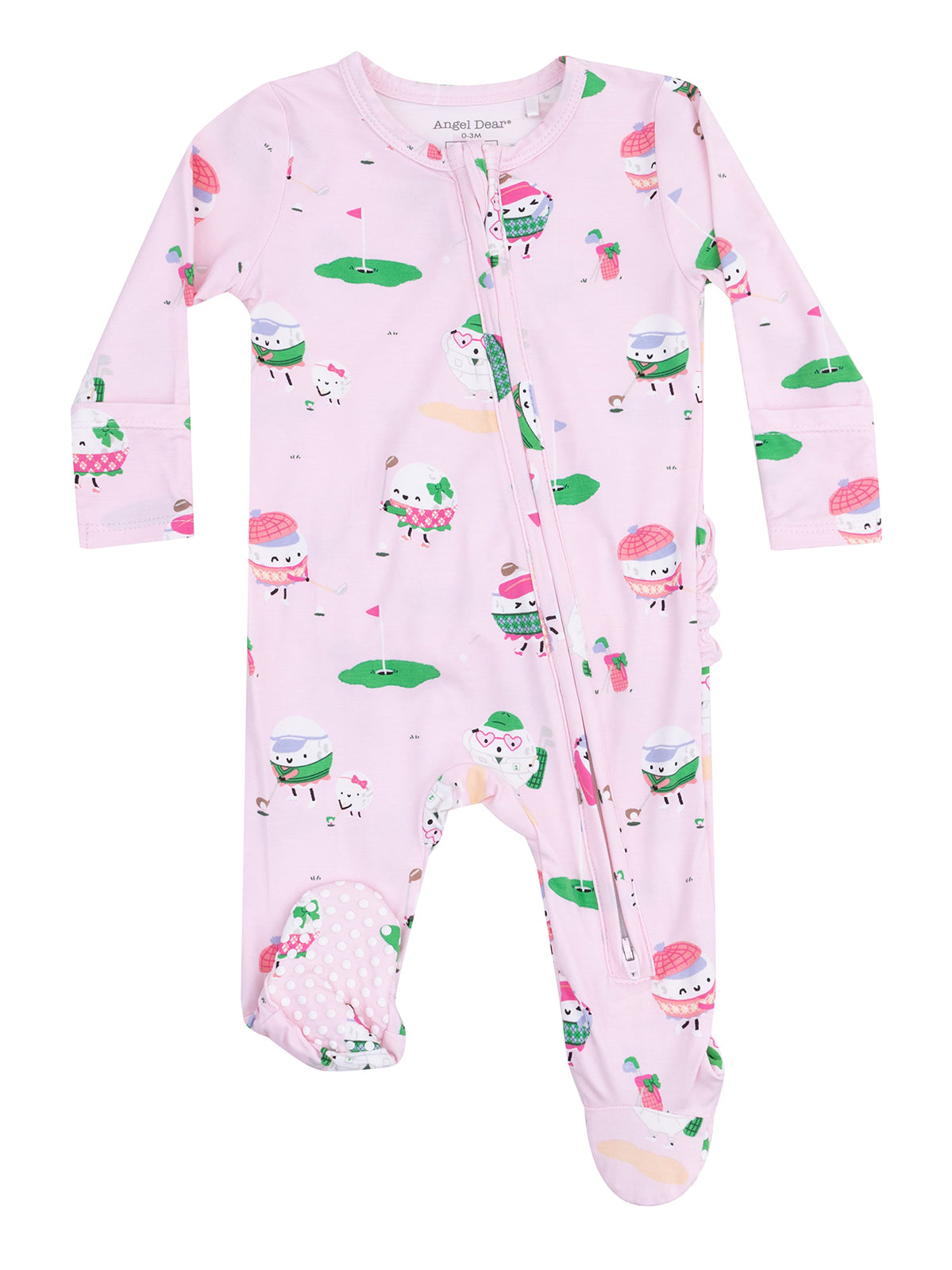 Pink baby onesie featuring fun ice cream character patterns and a zip closure, perfect for playtime and comfort.