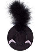 Black felt witch hat accessory with a fluffy feather, ideal for costume parties or Halloween celebrations.