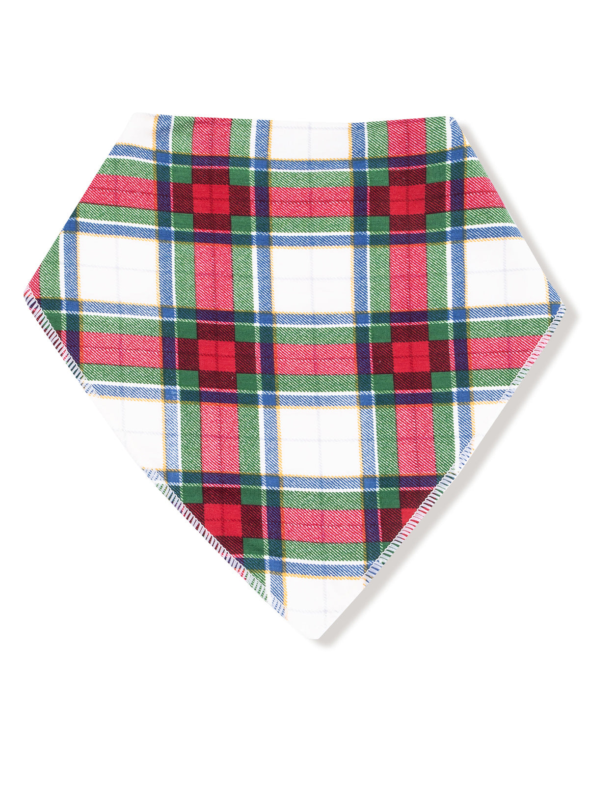 Red, green, and white plaid bandana with a triangular shape, designed for pets or fashion use.