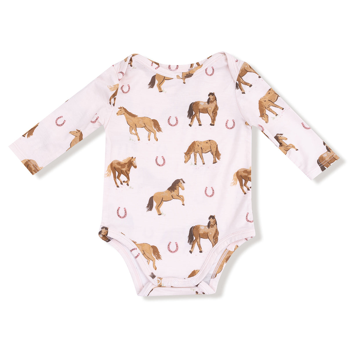 Long Sleeve Bodysuit, Horses Pink
