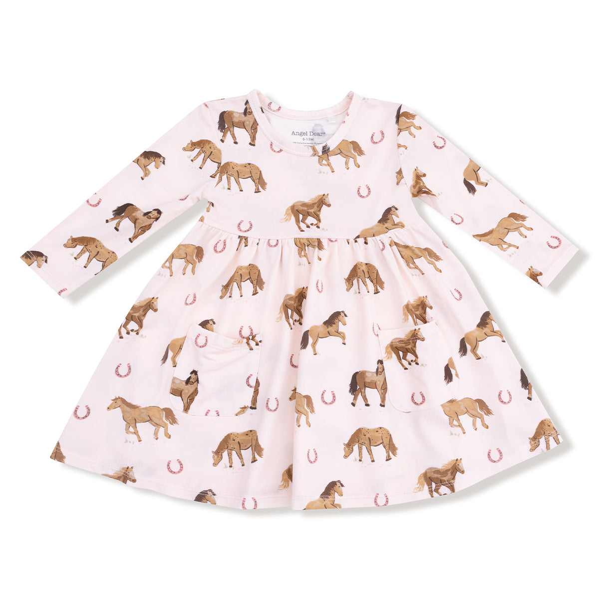 Long Sleeve Twirly Dress, Horses Pink