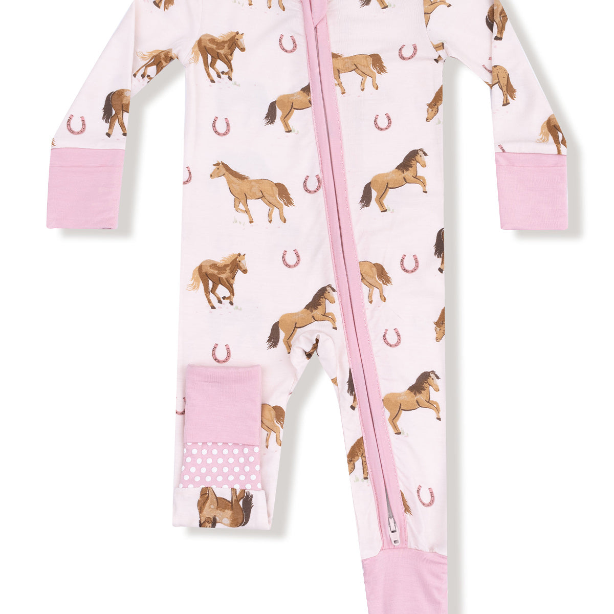 2-Way Zip Romper, Horses Pink