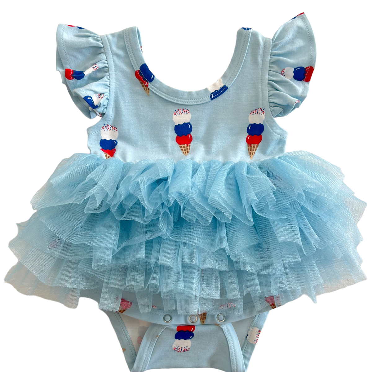 Ruffle Sleeve Tutu Bodysuit, Blue Ice Cream