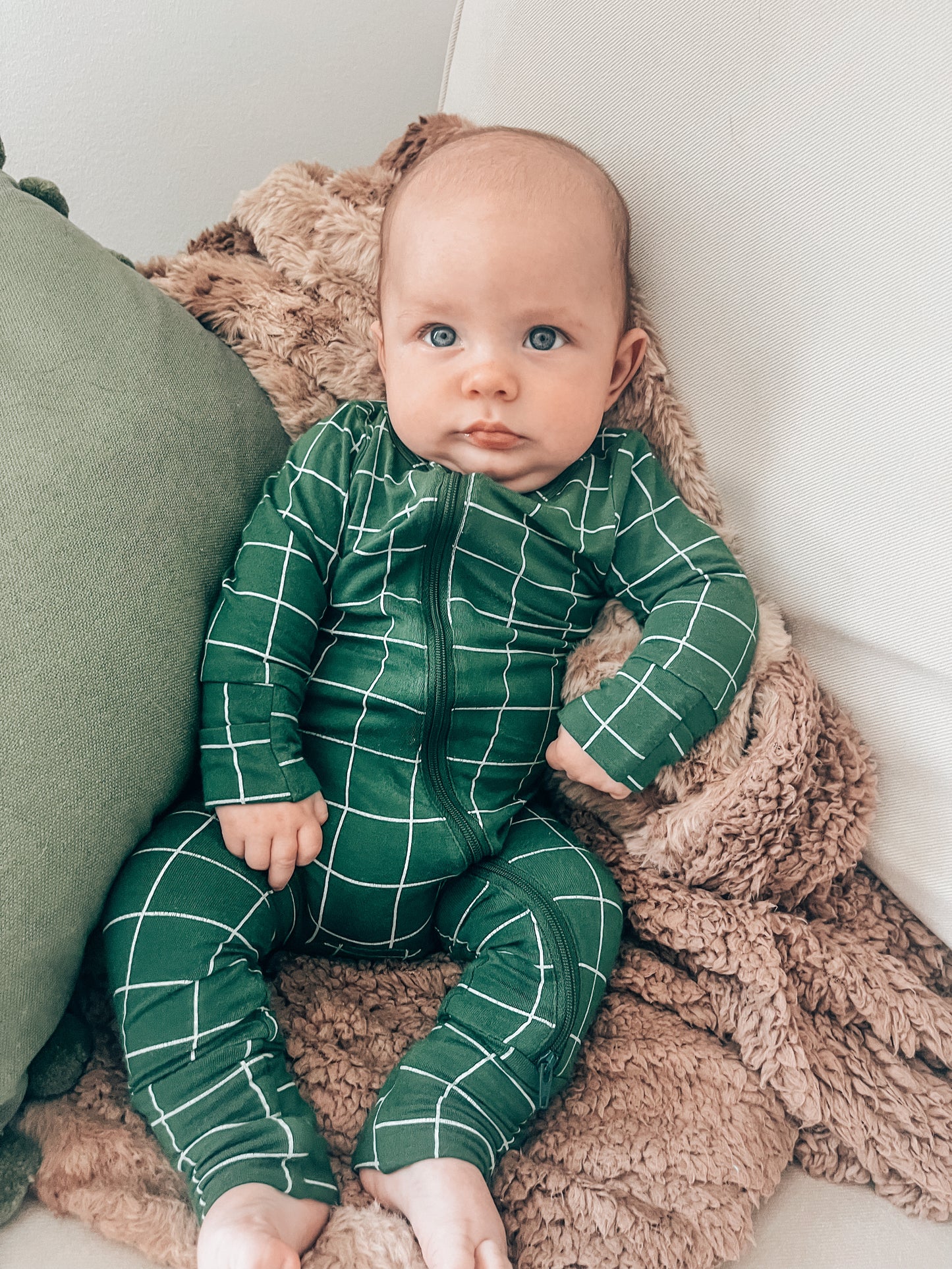 2-Way Convertible Zip Romper, Pine Windowpane