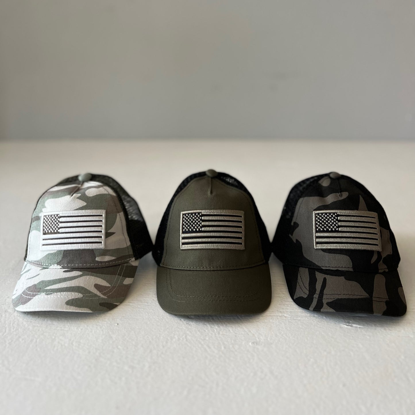 American Flag Kids Trucker Hat, Olive