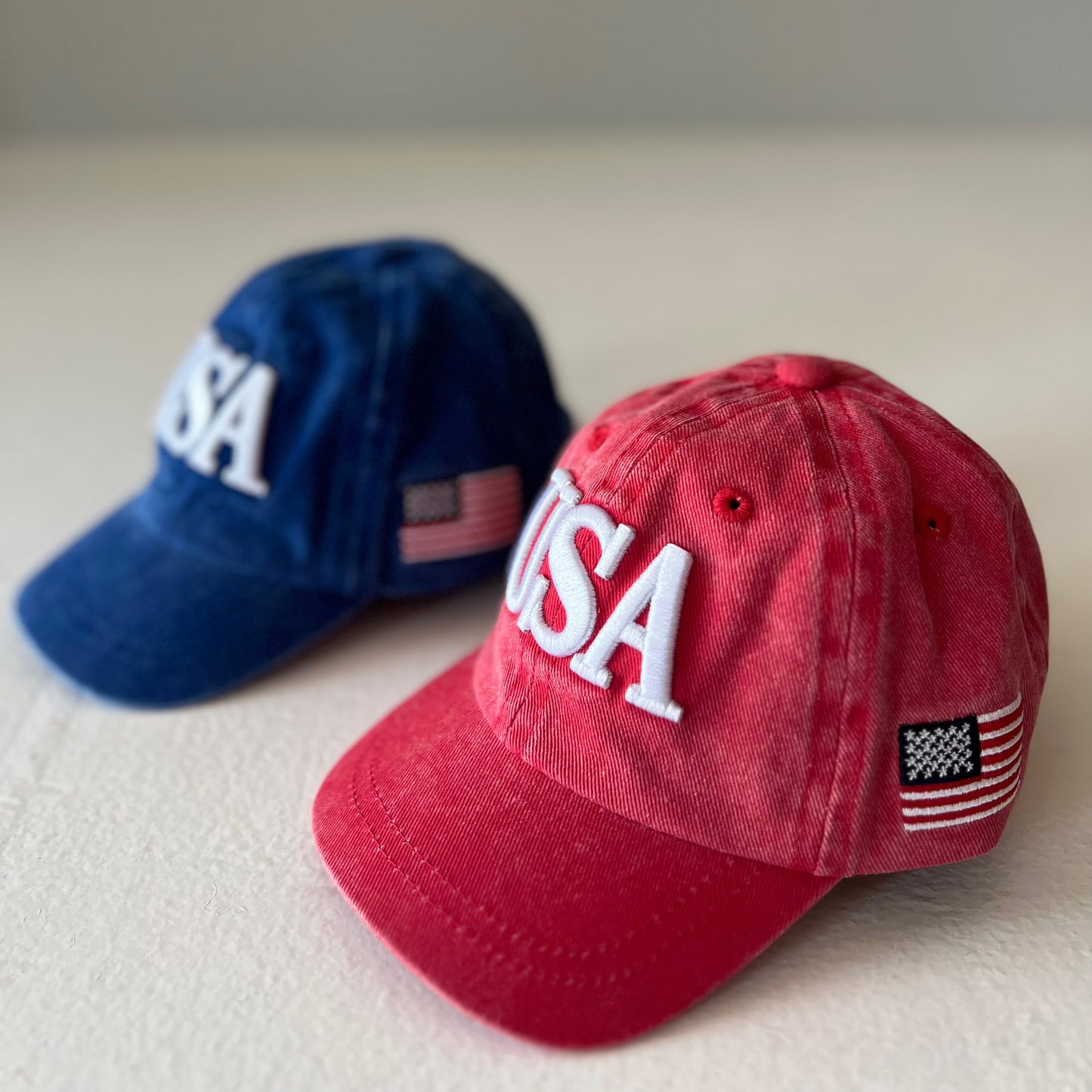 USA Kids Baseball Hat, Vintage Red