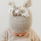 Knit Bunny Hat, Oatmeal Flowers