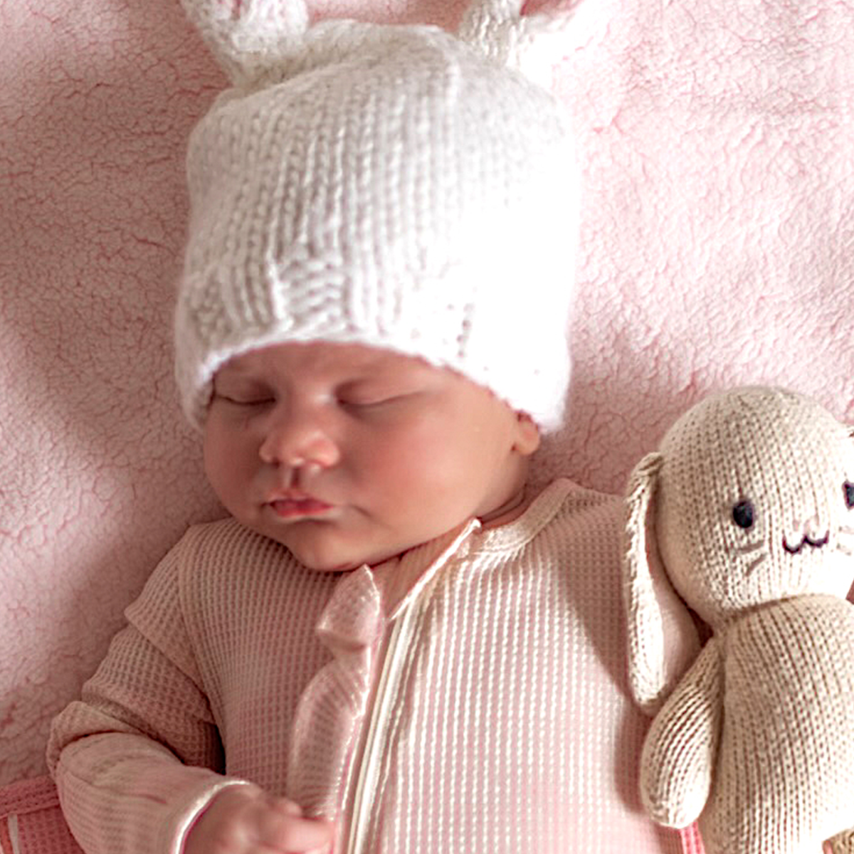 Cozy Cream and Pink Bunny Ear Hat Pink Bunny Hat - Etsy main image 2