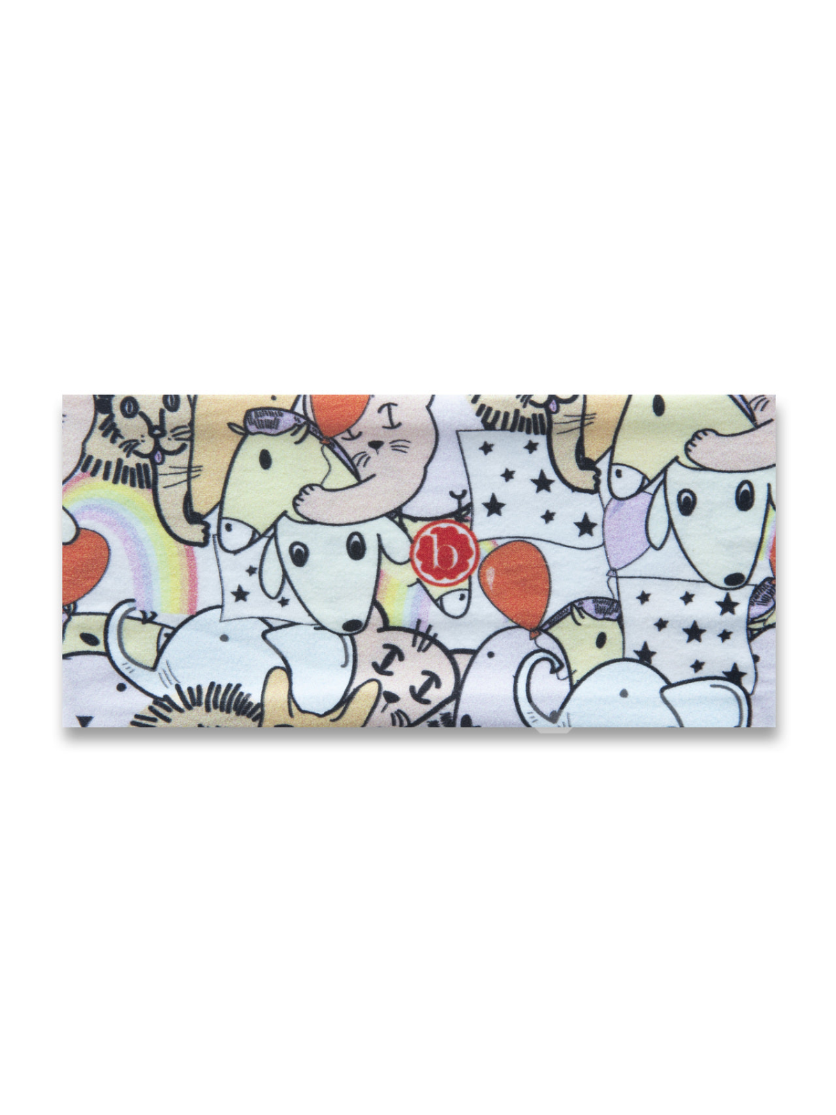 Colorful fabric featuring playful cartoon animals and whimsical designs against a light background.
