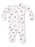 Baby pajamas with a farm animal print, featuring tractors, barns, and playful designs in soft fabric.