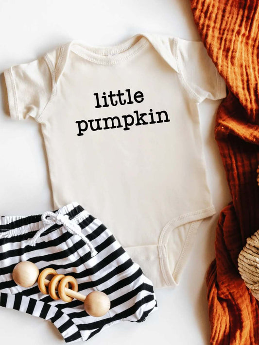 Little Pumpkin Typewriter Short Sleeve Bodysuit, Cream