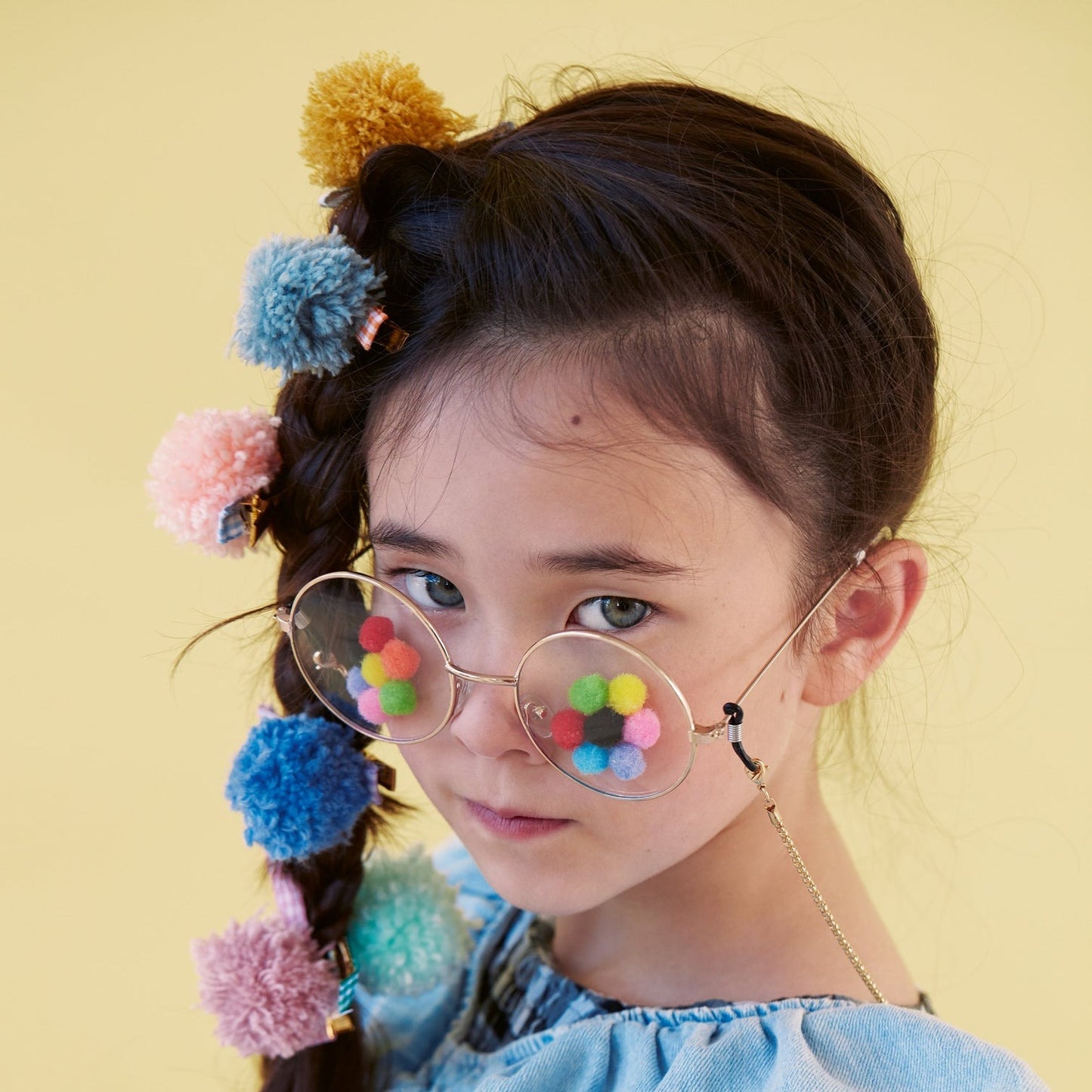 Gingham & Big Pom Pom Hair Clips