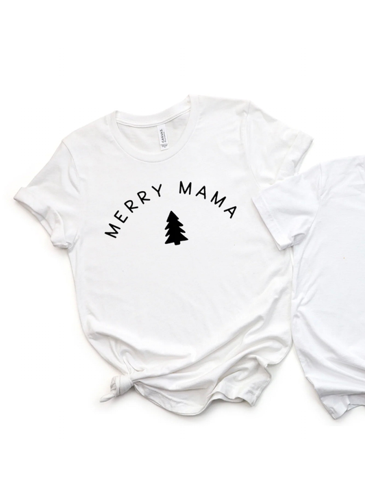 Merry Mama Tree Short Sleeve Adult Tee, White