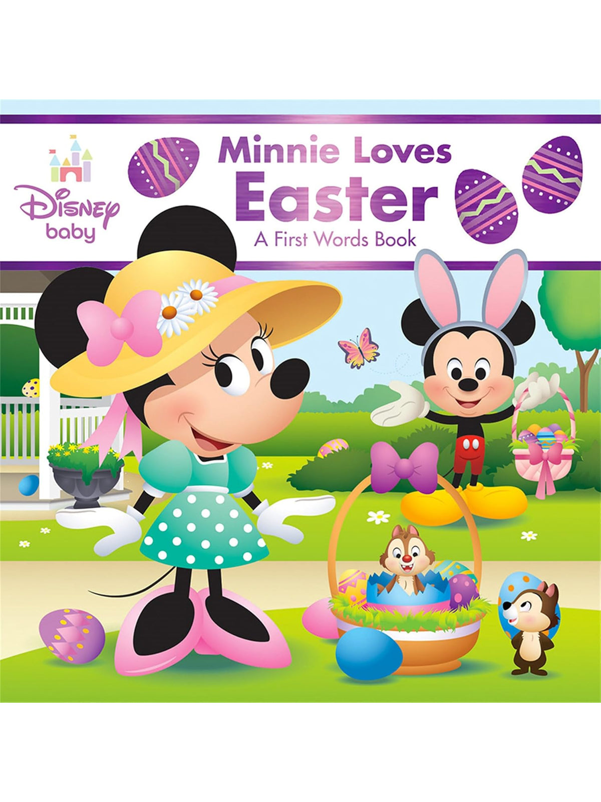 Minnie Mouse and Mickey Mouse celebrate Easter with colorful eggs and decorations in a fun children's book cover.