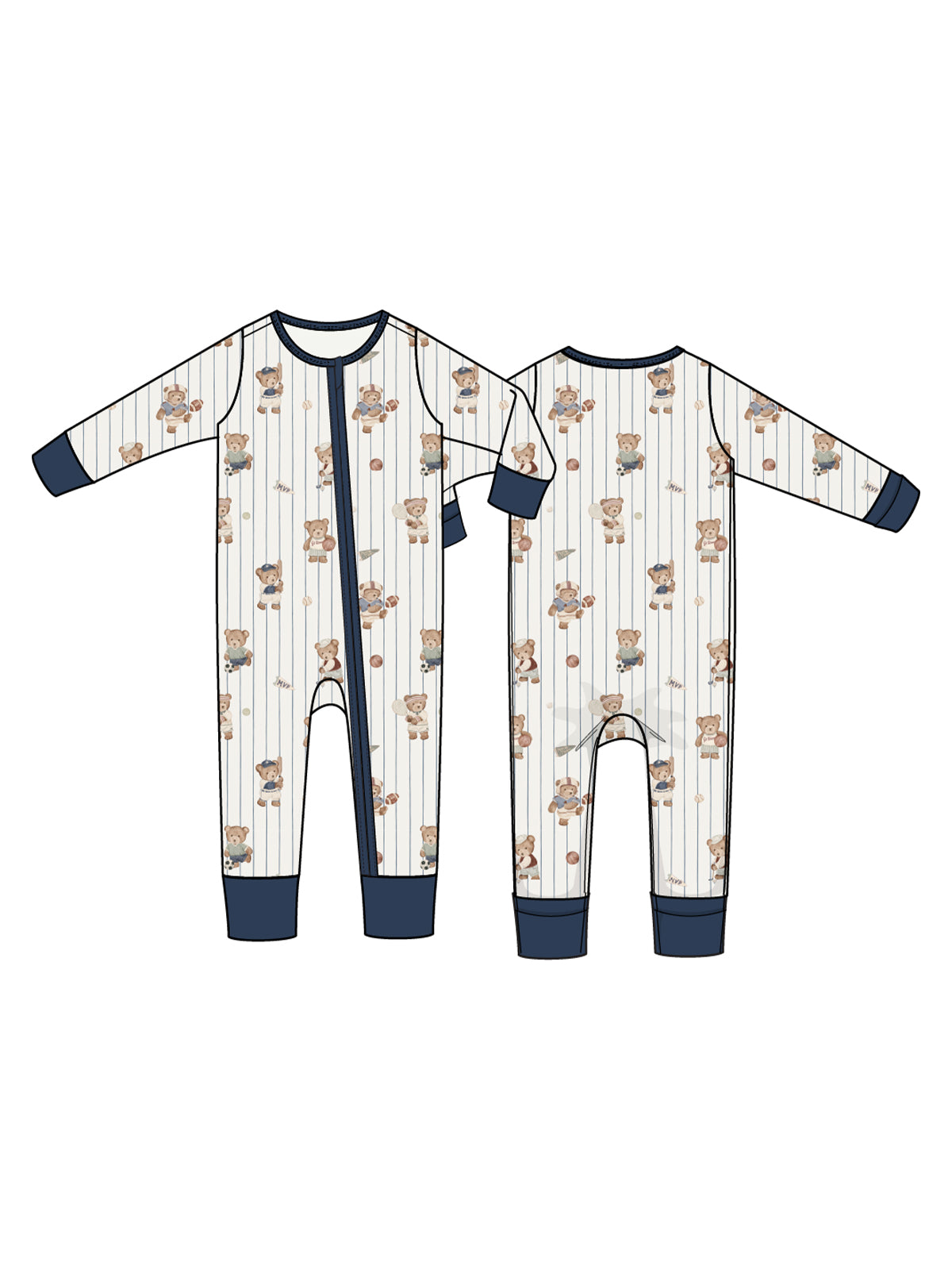 2-Way Zip Romper, Mixed Sports Bears