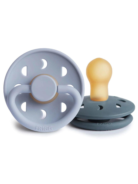 Moon Phase Natural Rubber Pacifier 2-Pack, Powder Blue / Slate