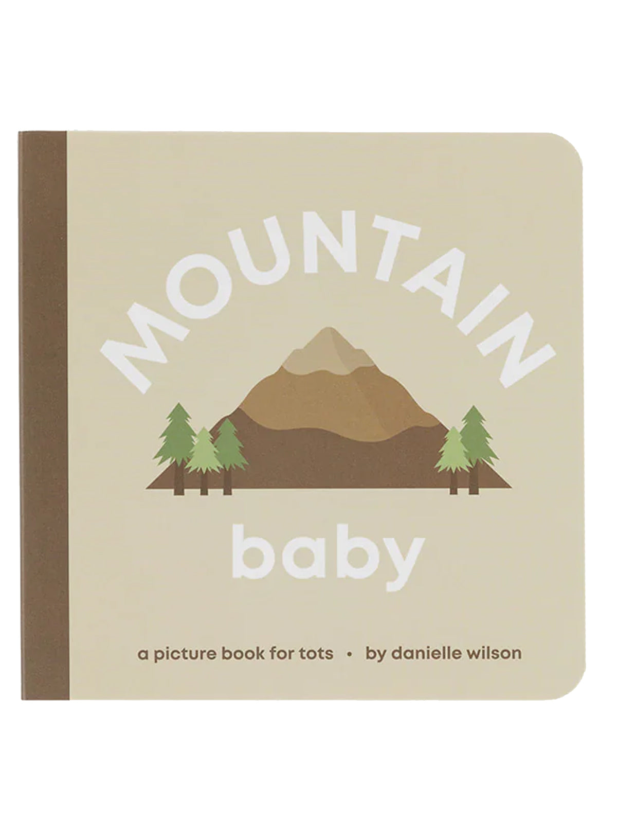 Book cover titled "Mountain Baby" featuring a mountain and trees, designed for young children.