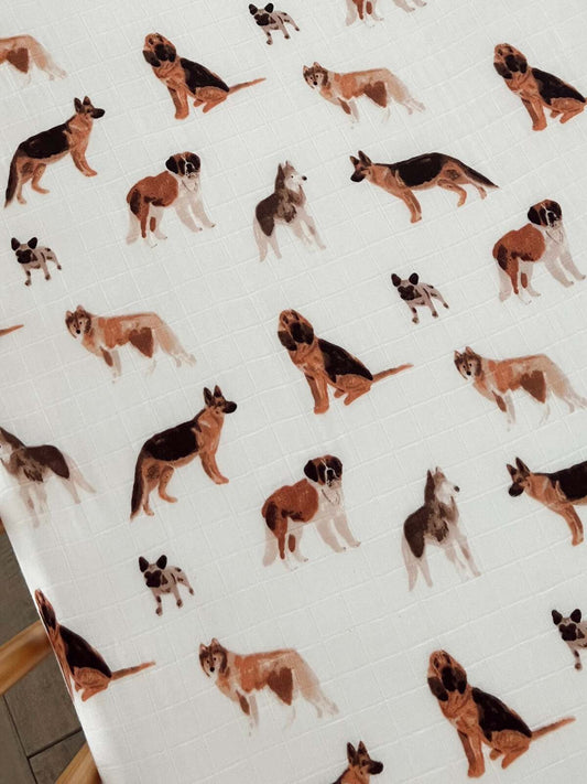 Muslin Mini Crib Sheet, Big Dogs