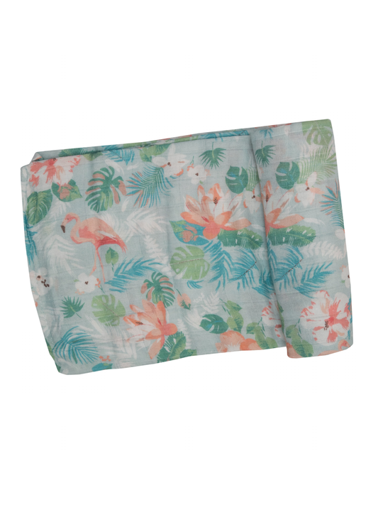 Muslin Swaddle, Floral Flamingos