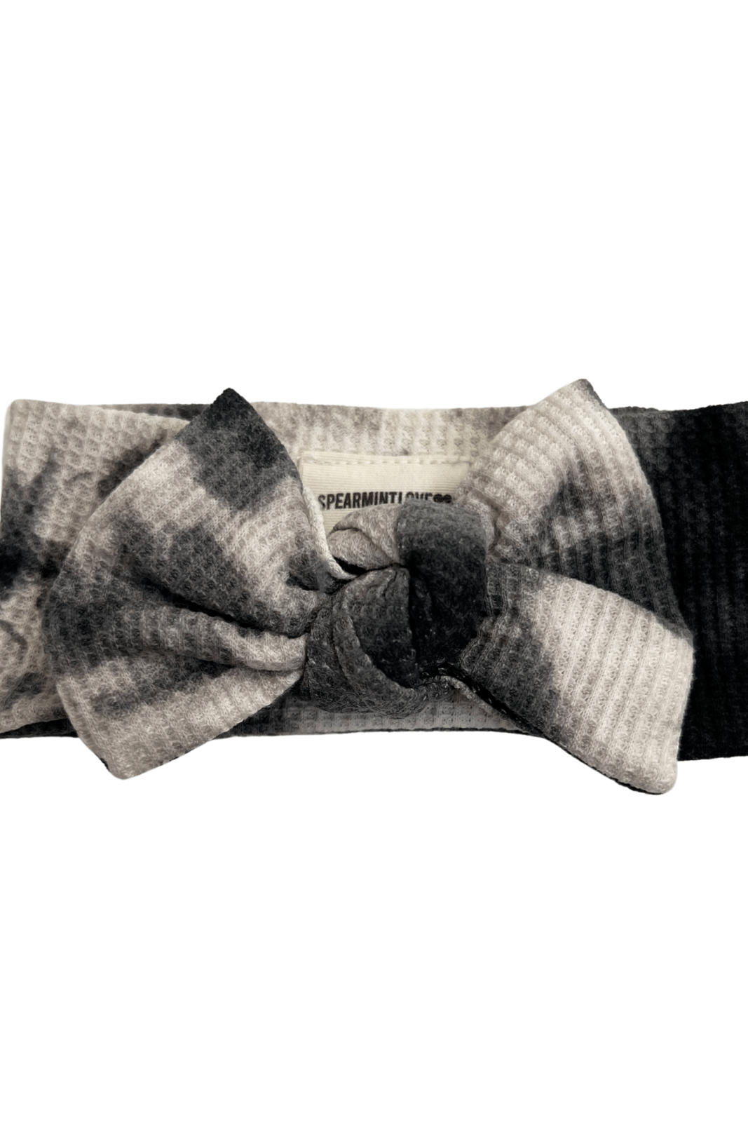 Gray and black tie-dye headband with a large knot detail at the front.