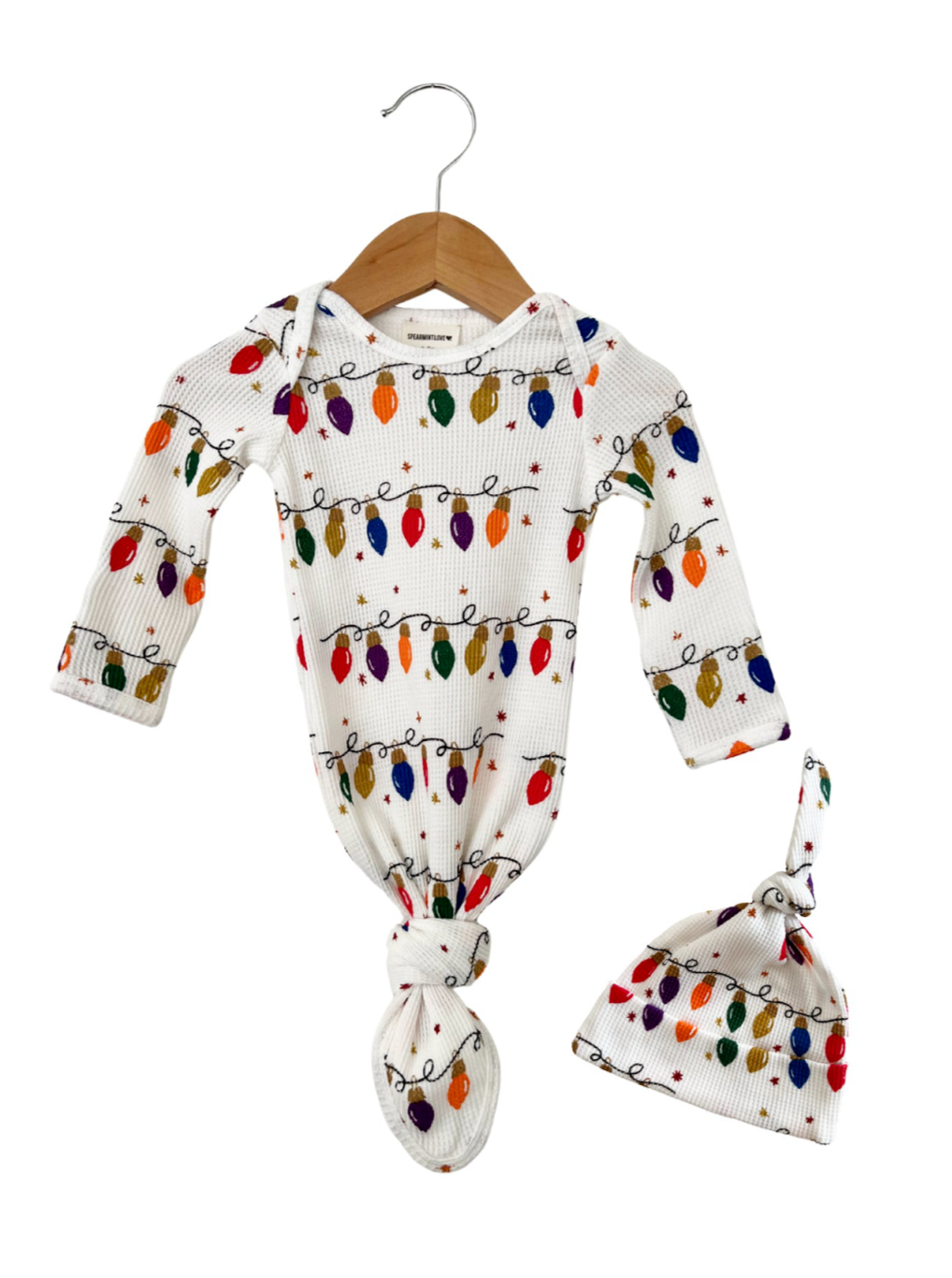 Organic Waffle Knotted Gown & Hat Set, Christmas Lights – SpearmintLOVE