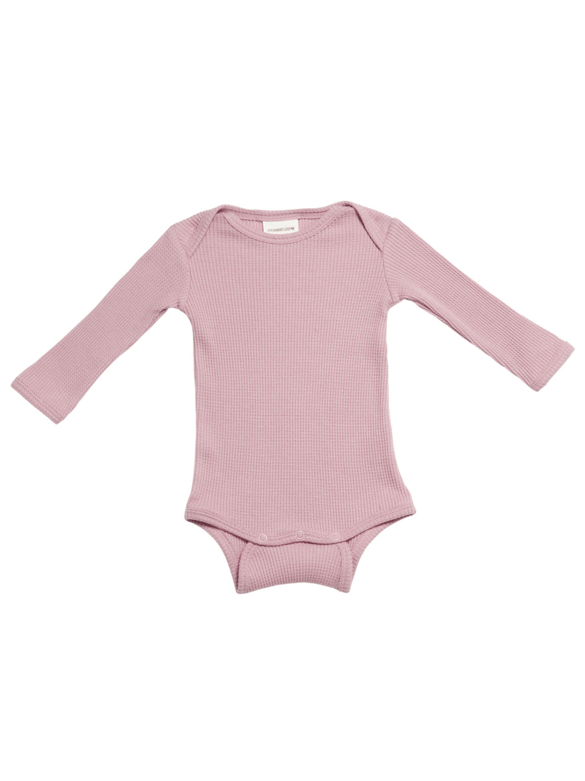 Light pink long-sleeve baby onesie with a ribbed texture and snap closure at the bottom.