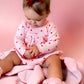 Organic Waffle Simple Dress & Bloomer, Little Red Heart (on Pink)